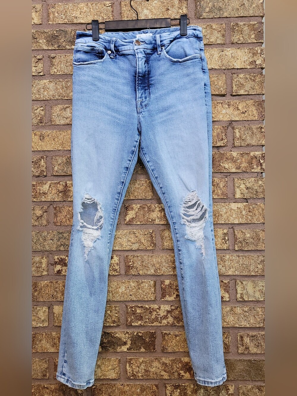 Good American Skinny Ripped Distressed Cotton Stretch Denim Jeans Size 29